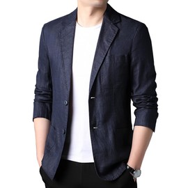 ZANBANG SSR278 Tailored Jacket, Men's, Cotton Linen, Blazer, Summer Jacket, Slim, Striped, Business, Linen Jacket, Loose, Casual, Comfortable, Large Size, navy
