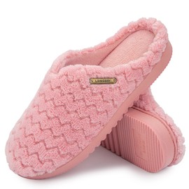 LongBay Women's Soft Flannel Memory Foam Slippers Slip On Slippers Indoor, pink