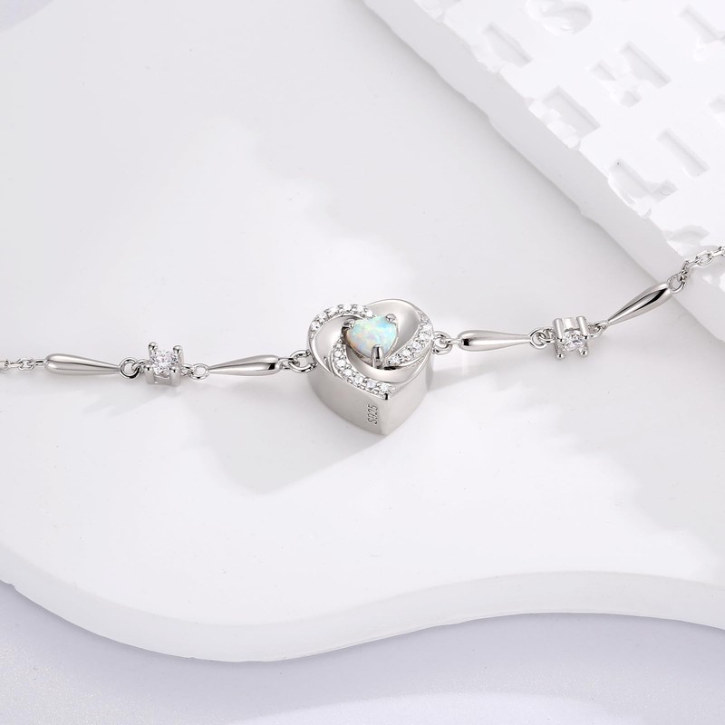 Opal Heart Ashes Urn Bracelet for Women 925 Sterling Silver