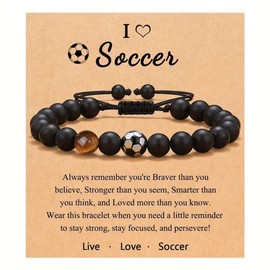 IBXWMNG Football Bracelet Gifts Natural Stone 3D Football Bracelet for Boys Teenagers 5 6 7 8 9 10 11 12 Years Birthday Gift for Boys, Gifts for Son, Grandson, Nephew and Brother