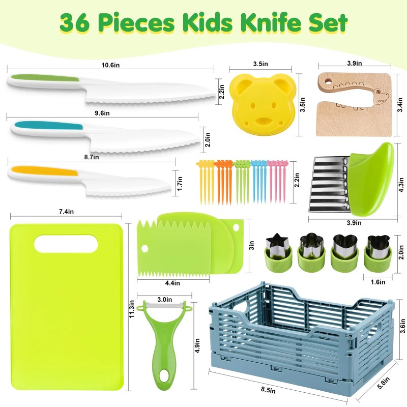Vvsbpl 36Pcs Kids Knife Set for Real Cooking, Montessori Kitchen