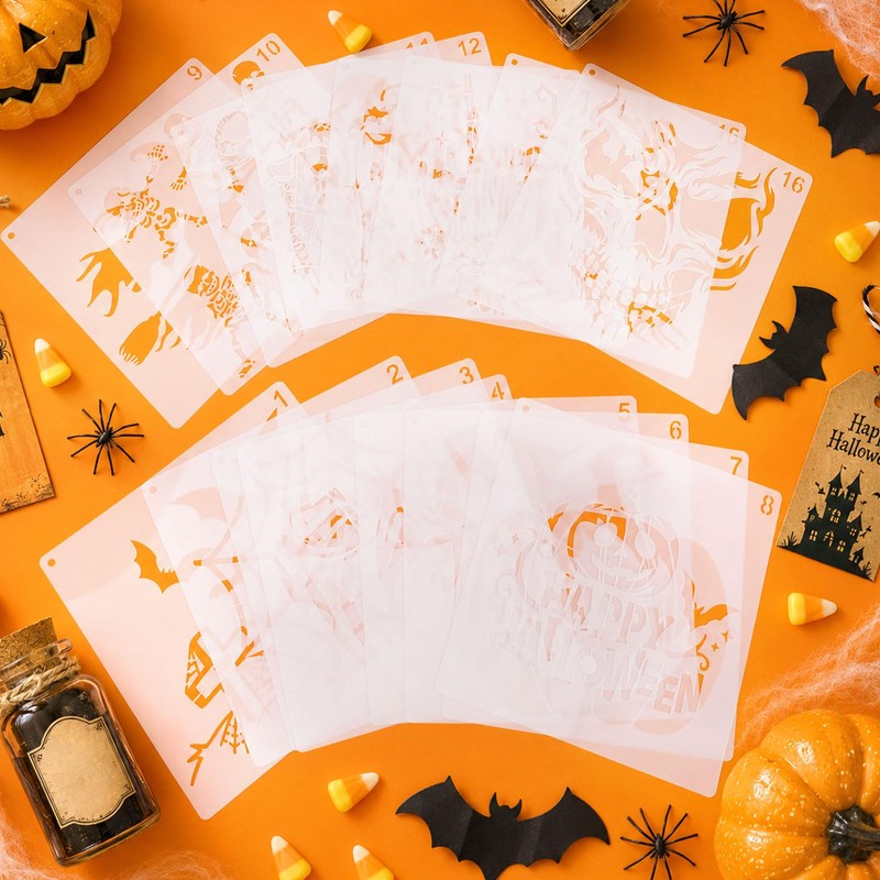 MWOOT 16 PCS Halloween Stencils for Painting on Wall, Halloween