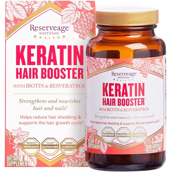 Reserveage, Keratin Hair Booster, Hair and Nails Supplement, Supports Healthy Thickness and Shine with Biotin, 120 capsules (60 servings)