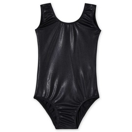 Domusgo - Maillot de gimnasia para niñas brillantes de una pieza, Negro sin mangas., 5-6 Años