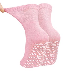 ZAKASA Non slip Womens Socks: Grip Socks Womens Cotton Anti Skid Sock Women Athletic Grippy Sock with Non Elastic Cuff UK 2.5-5 Pink 1 Pairs