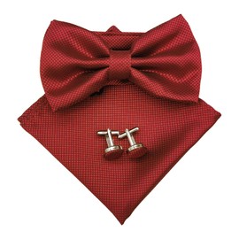 AQSQWQ Men's Bow Tie, Solid Color Pre-Tied Bow Tie for Men, Adjustable Bowtie and Pocket Square Set for Parties, Wedding, Red