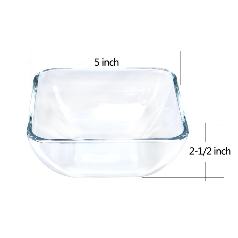 VIPHIEC Small 5 Inch Square Tempered Glass Salad Bowls Set,