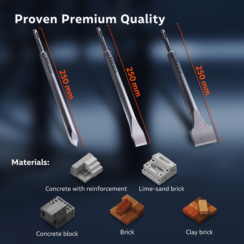 Presch SDS-Plus Chisel Set 3-Piece - Complete Set of Flat