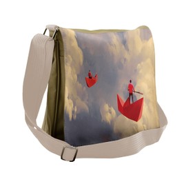 Lunarable Fantasy Messenger Bag, Origami Boats Floating Sea, Unisex Cross-body
