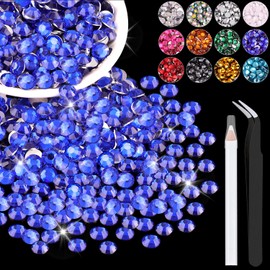 1200PCS 6mm Resin Rhinestones in Bulk (Royal Blue), Bedazzling Flatback Crystals for Crafts DIY Nail Decoration, Gems Charms for Tumbler Shoes Clothing Fabric with Pickup Pen and Tweezers