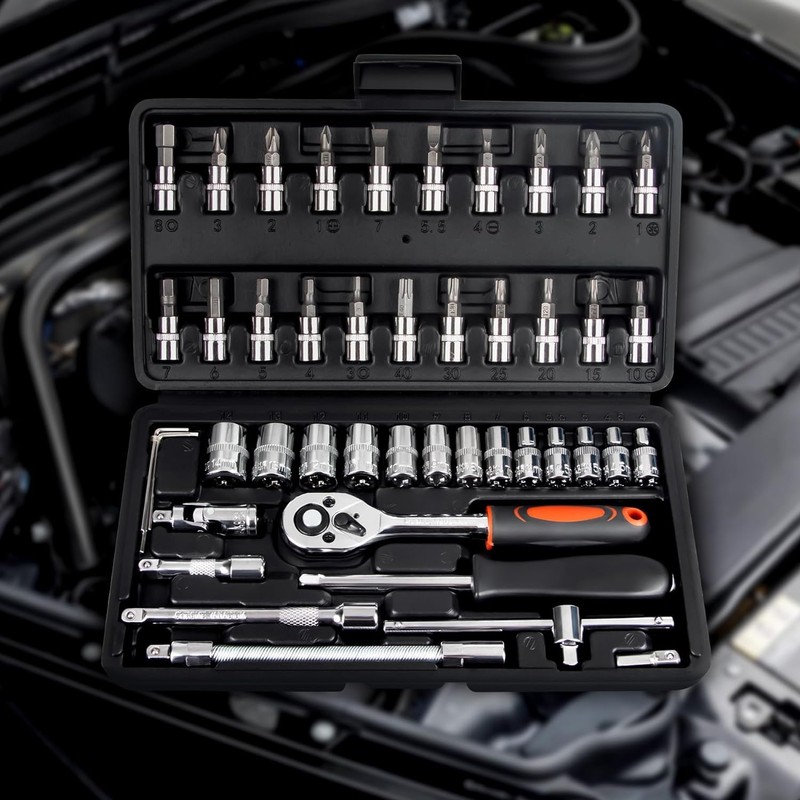 hmevsafinect 1/4 Inch Drive Socket Ratchet Wrench Set, 45 Pieces