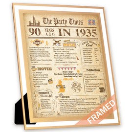 FALAMON Framed 1935 Birthday Poster UK, 90th Birthday Decorations for Women or Men Vintage Birthday Gifts 8x10 Inch Birthday Anniversary Poster Card for Grandparents, Husband, Wife, Mom, Dad