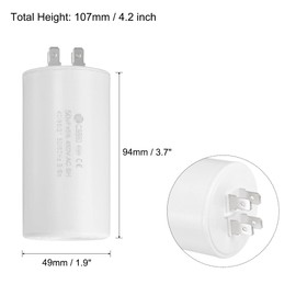 uxcell CBB60 Run Capacitor 50uF 450V AC Double Insert 50/60Hz Cylinder 94x49mm White for Air Compressor Water Pump Motor