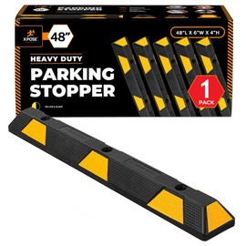 Xpose Safety 48" Heavy Duty Rubber Parking Stopper – 1 Pack Wheel Blocks for Garage, Driveway, or Ramp – Car Bumper Stop with Yellow Reflective Strips – Removable Floor Mount