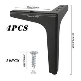 Set of 4 Furniture Feet, 10 cm Triangle Table Legs, Replacement Sofa Feet, Metal Feet, for Chairs, Table, Cabinet, Bed, Cabinets, Sofa, Bedside, TV Cabinets, Drawers, Couch Chair Ottoman, with Screws