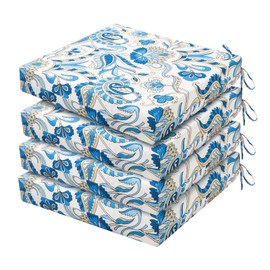HARBOREST Outdoor Chair Cushions Set of 4, Water Resistant Patio Chair Cushions with Ties, Square Corner Outdoor Seat Cushions for Patio Furniture, 18.5"x16"x3", Blue Butterfly