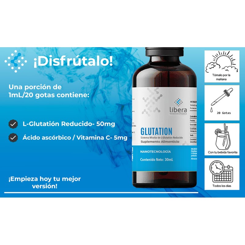 LIBERA NANOCEUTICAL | GLUTATION, Fórmula Líquida de Absorción Rápida y