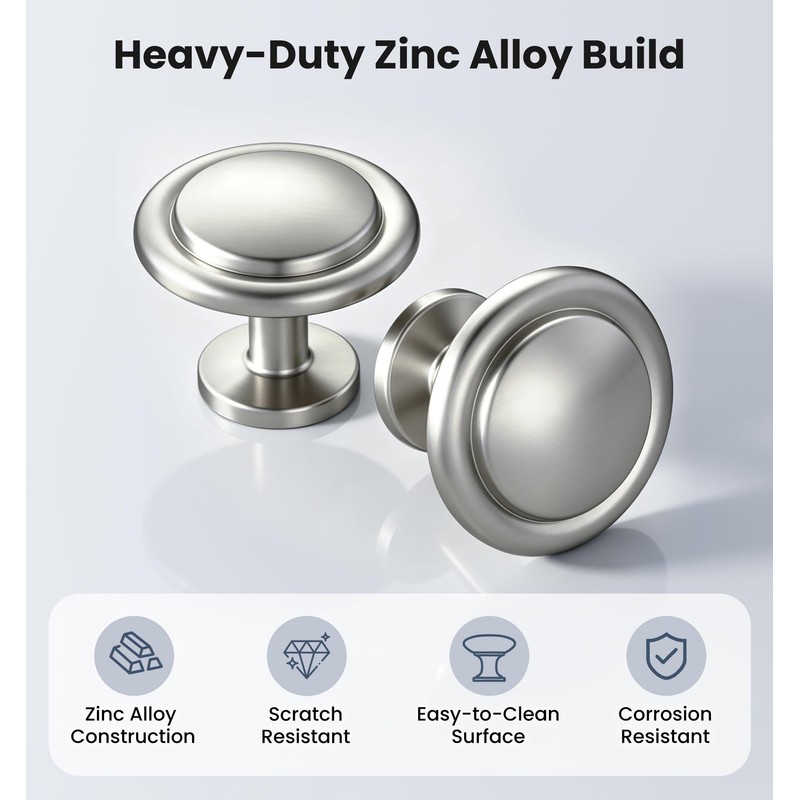 Satin Nickel Round Euro Style Cabinet Knobs, 1-1/4 Inch, 30
