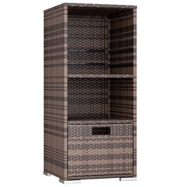 Devoko Outdoor Pool Towel Rack Patio Waterproof Rattan Wicker Storage Cabinet Shed with Shelves & Drawer (Brown)