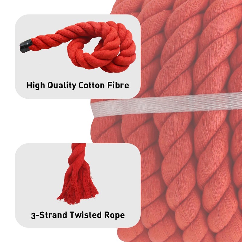 Red Cotton Rope 1 Inch x 25 Feet Natural Thick