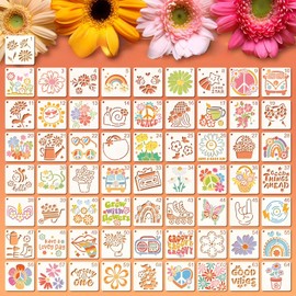 Stencils for Painting, Hippie Style Stencils for Crafts Reusable, 3 Inch Plastic Stencils for Painting on Wood Wall Canvas Fabric, Small Stencils for DIY Project & Home Decor
