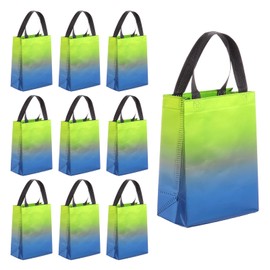 uxcell 12Pcs Sparkle Reusable Gift Bags with Handles, Glossy Finish Non-woven Tote Bags Foldable Large Shopping Bag for Wedding Party Gifts Grocery, 7.9 x 9.8 Inch Gradient Blue Green