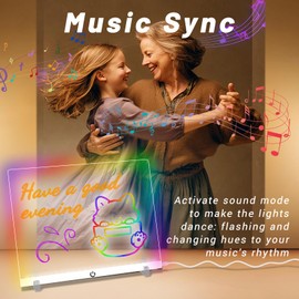 Doodle Glow, LED Note Board with Colors, 14.1"x10.9" Wooshneesham Acrylic Dry Erase Board, 16M-Color LED Light-Up Memo w/Music Sync, APP & Remote, Stand & 7 Markers, Battery Case, Neon Glow (White)