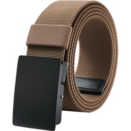 LionVII Casual Mens Belt, Elastic Work Belt with Metal Buckle Adjustable Web Waist Strap, Easy Trim to Fit 27-49" Waist, Brown, Free