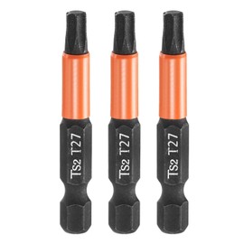 HARFINGTON 3pcs T27 Torx Head Screwdriver Bit 2" (50mm) Long 1/4" Hex Shank Magnetic No Hole Tamper Proof 6 Point Star Screw Driver Drill Bits Phosphate S2 Steel Industrial Power Tools