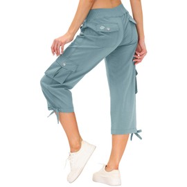 MoFiz Womens Capris with Pockets Loose Fit Casual Capri Pants Dressy Lightweight Ladies Baggy Cargo Pants for Hiking Grey Blue
