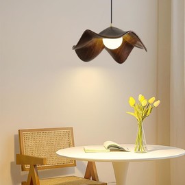 FPLNMRD Modern Simple Resin Lotus Leaf Pendant Lamp Screw Fixture E26 Iron Walnut Grain Bedroom Lamp Suitable for Children's Room Corridor Living Room Balcony Lamp