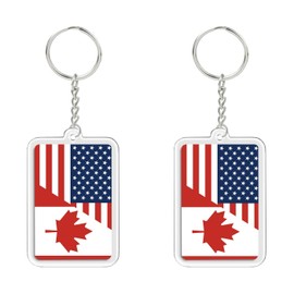 2 PCS Canada USA Flag Keychain, Canadian American Tag Keyring Key Chain for Car Motorcycle Auto