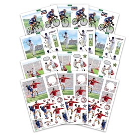 Katy Sue 'Sports' Die-Cut Decoupage for Card Making & Crafts - Pack of 12 Pre-Cut & Numbered Sports-Themed Die Cut Decoupage Sheets in 4 Different Designs 150gsm Quality Paper