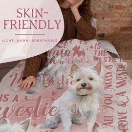 Huglanket Westie Gifts for Women and Girls, Cute Westie Flannel Throw Blanket for Westie Lovers, 165 * 127cm, Skin Friendly, Novelty Westie Blanket for Dog Lovers