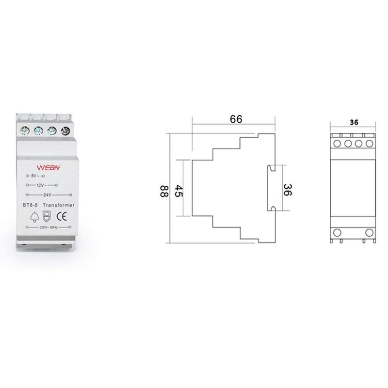 BT8-8 Door Bell Transformer 8V-12V-24V CE Approval Suitable For Wired