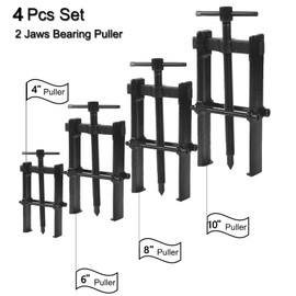 TFONSIGI 2 Jaws Bearing Puller 4-Pcs Set, 4'' 6'' 8" 10" Adjustable Two Jaw Puller Remover Tool, Carbon Steel Pump Removing Kit for Wheel, Bearings, Gears, Motorcycle