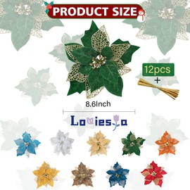 Louiesya Paquete de 12 adornos para árbol de Navidad con brillantina de pascua, decoración de Navidad (verde)