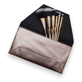 F.A.R.A.H. Gold Collection Brush Set - 6-Piece Makeup Brush Set with Travel Pouch - 100% Vegan, Synthetic Bristles, Brass Ferrule