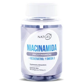 NIACINAMIDA B3 + RESVERATROL | NatGel Niacinamida con Resveratrol y Omega 3 | Suplemento Antioxidante de Alta Pureza - Apoyo a la Salud Celular, Longe