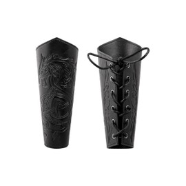 HAQUIL Medieval Black Faux Leather Wrist Guard, Adjustable Viking Bracer, Dragon Norse Symbol Arm Guard for Costume and LARPs (1 piece)