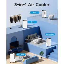Windowless Portable Air Conditioners, Swamp Cooler with Oscillation, Evaporative Air Cooler with Remote, 7H Timer, Air Cooler Fan with 3Modes&Speeds for Bedroom Indoor Room (White, 9L)