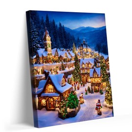Christmas Village Canvas Wall Art Decor - Snow Covered Town with Lights and Decorated Trees, Cozy Home Decor for Room, Bedroom or Entryway, 11X14 inch Ideal for Celebrating the Christmas Spirit