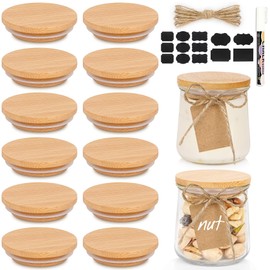 Oui Yogurt Lids Set - Bamboo & Wooden, Silicone Sealed, 12 Pack with Glass Storage Lids