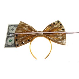 Giant Extra Large Hair Bow Collection (Headband, Metallic Gold with Black Studs)