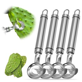 4 Pack Cactus Peeler Tool, Multi-Function Cactus Peeler Spoon, Stainless Steel Scoop Peeling Knife with Hole, Sliced Noodle Cutting Knife for Kitchen Cooking Gadgets Easy To Use