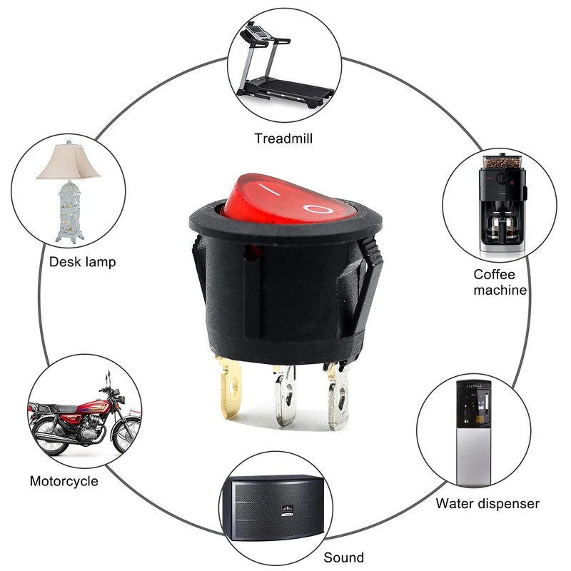 Red Light SPST 3-Pin ON/Off Round Boat Rocker Switch AC