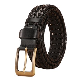 Lamerry Western Belt, Mesh Belt, Braid, Business, Casual, Formal, American Casual, Leather, Genuine Leather, 45.3 inches (115 cm), Men's, Women's, Black, Black