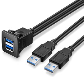 URWOOW 1M USB3.0 Dual Square Flush Mount - USB 3.0 Extension Panel Cable, for Car, Boat, Motorcycle (3 feet)