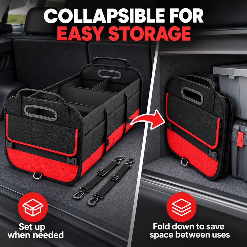 Car Trunk Organizer for Everyday Storage – 95L Collapsible Multi-Compartment