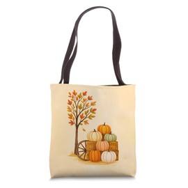 Autumn Tree Falling Leaves Pumpkin Harvest Season Happy Fall Tote Bag